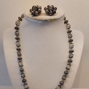 Vintage Metal & Crystal 1950 earring and necklace set